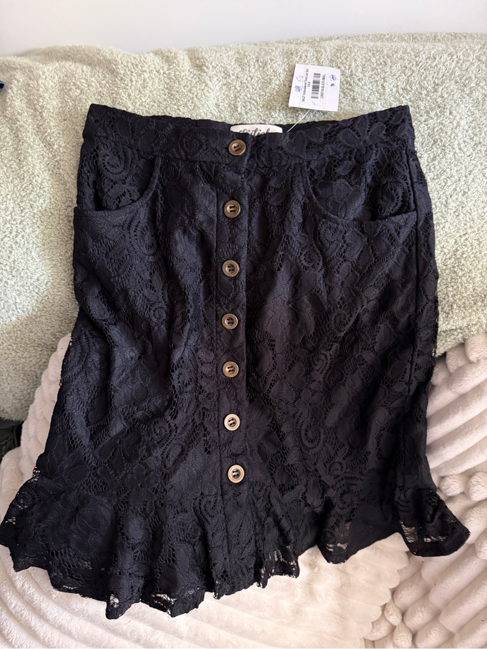 NWT Listicle Black Lace Button-Front Ruffle Hem Skirt - small